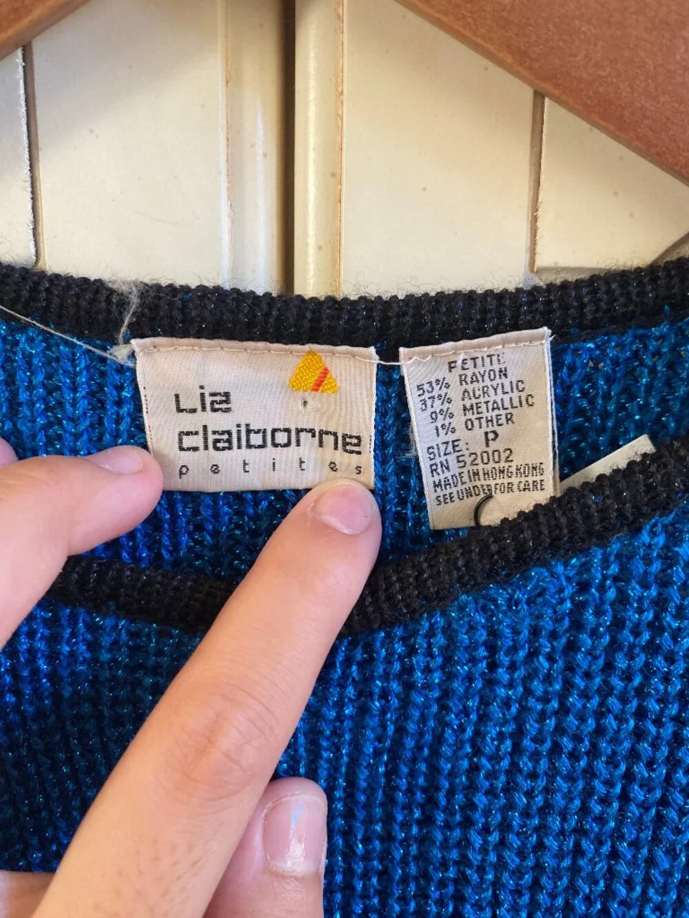 Vintage 80s Liz Claiborne Metallic Royal Blue Knitted Sweater